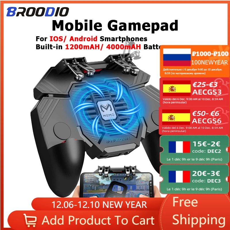 

Joystick For Phone Gamepad For Pubg Trigger Fire Game Controllers AK77 Six Finger Fan Gamepad Control Mobile Controller Gamepads
