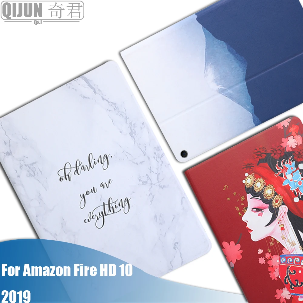 

tablet flip case for Amazon Fire HD 10 2019 10.1" protective Stand Cover Silicone soft shell painting funda capa Print book New