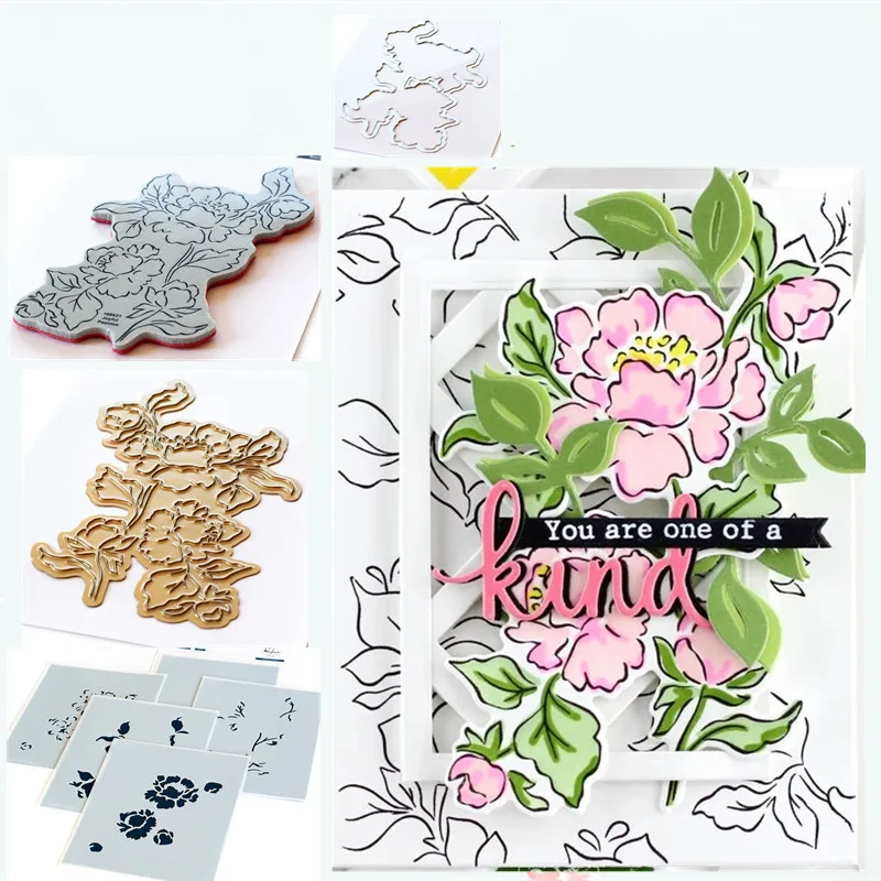

PEONIES Metal Cutting Dies and Stamps HOT FOIL for Stencils Scrapbooking Photo Album Card Paper Embossing Craft DIY Die cut 2021