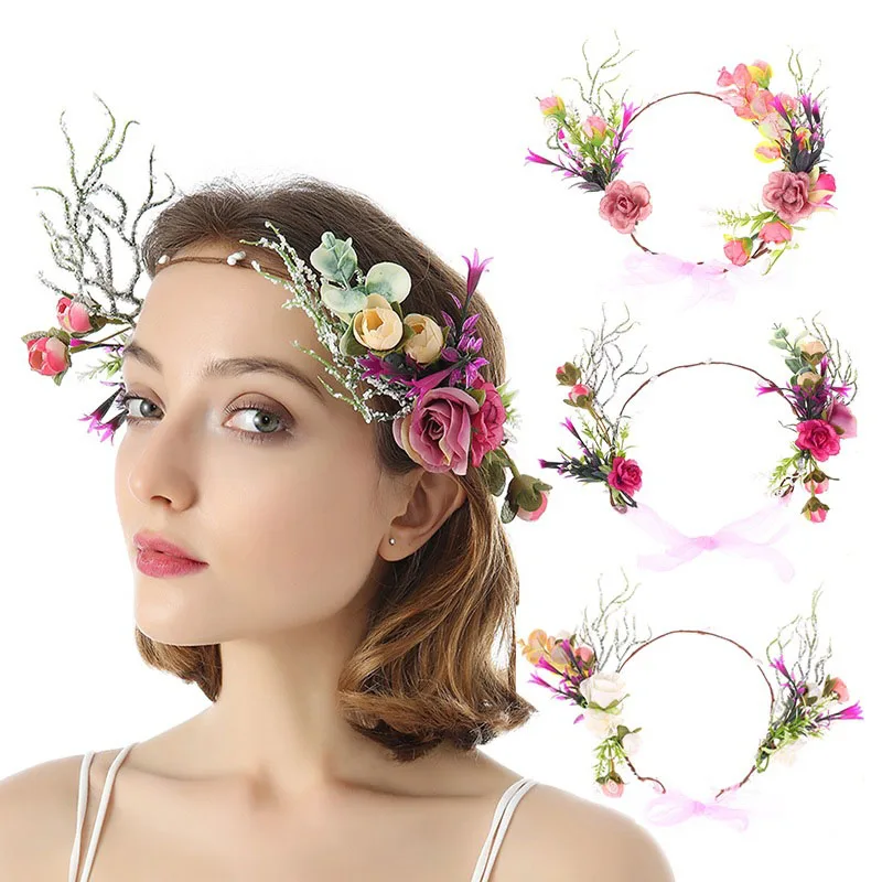 

1PC Bridal Fabric Artificial Flower Headdress Wreath Bridesmaid Women's Corolla Children's Headband Headdress Hair Accessories