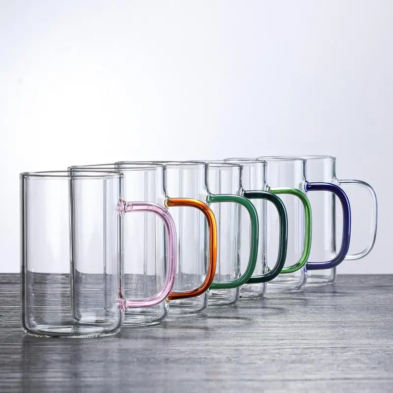 350 мл офис стеклянный стакан для воды бытовой цветная стеклянная ручка чашки