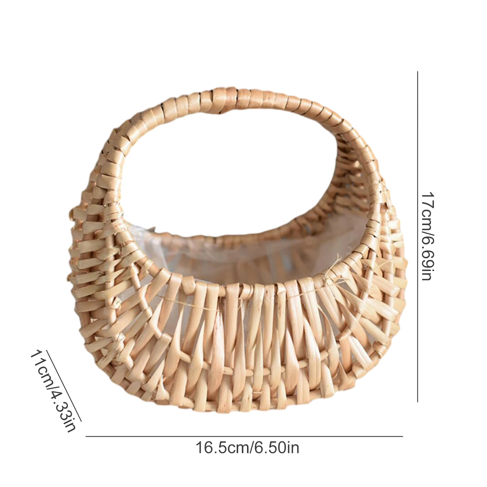 

17x16.5x11cm Crescent Basket Handmade Wicker Flower Basket Flower Boy Basket Vegetable Fruit Cosmetic Picnic Basket
