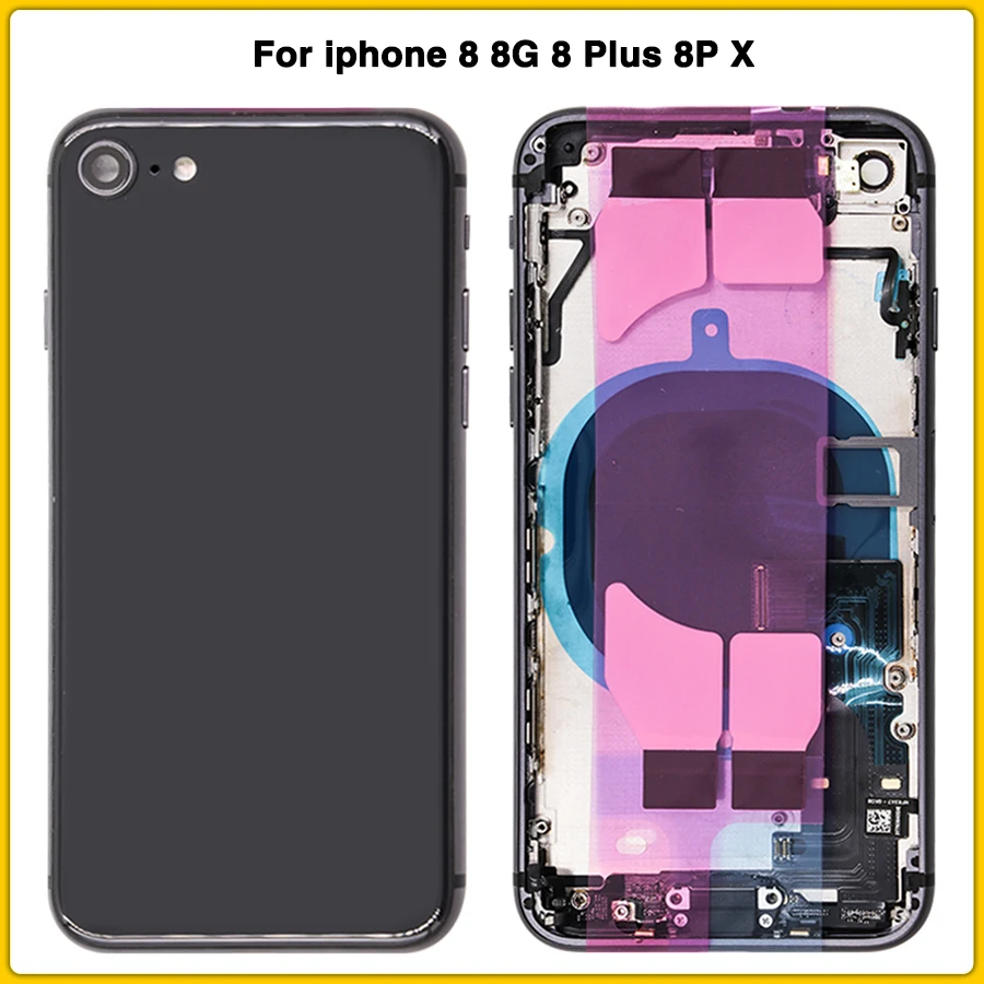 Чехол с полным корпусом для iphone 8, 8G, 8 Plus, 8 P X, задняя крышка для батареи, задняя крышка для двери+ средняя рамка Шасси с гибким кабелем+ sim-карта