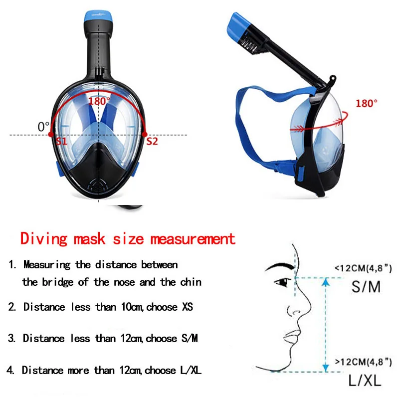 

Full Face Snorkeling Mask Panoramic View Scuba Underwater Anti Fog Waterproof Diving Mask Swimming Snorkel Masks GoPro Bracket