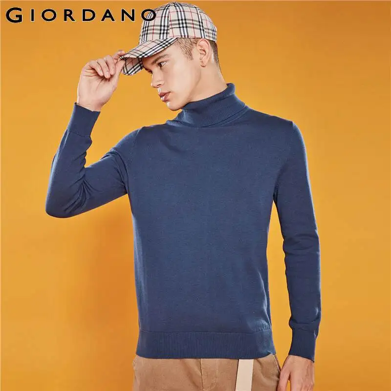 Giordano мужской джемпер с круглым высоким воротом,из натурального хлопка