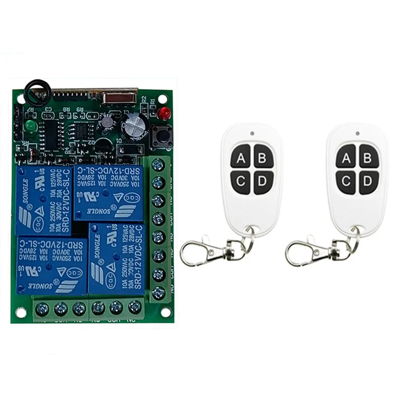 

433MHz Universal Wireless Remote Control Switch DC 12V 24V 4CH Relay Radio Receiver Module With Remote Control Transmitters