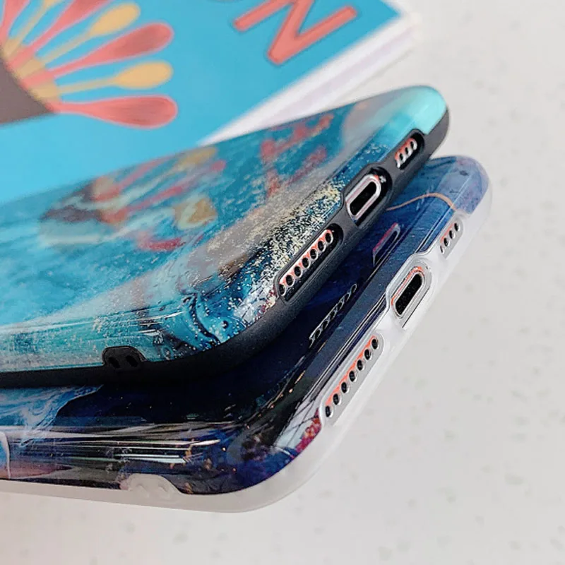 

Case For iPhone 12 mini 11 Pro Max Blue Flowing Gold Marble Pattern Soft TPU Back Shell Cover For iPhone XR Xs Max 6 6S 7 8 Plus