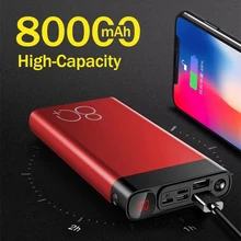80000mAh Portable Power Bank with LED Light HD Digital Display Charger Travel Fast Charging PowerBank for Xiaomi 11 S21 IPhone11
