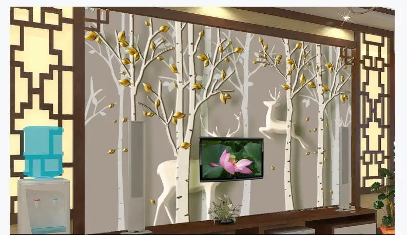 

Photo Wallpapers 3D gold tree sika deer Wallpaper For Walls Modern Living Room Bedroom TV Backdrop Wall Papel de parede