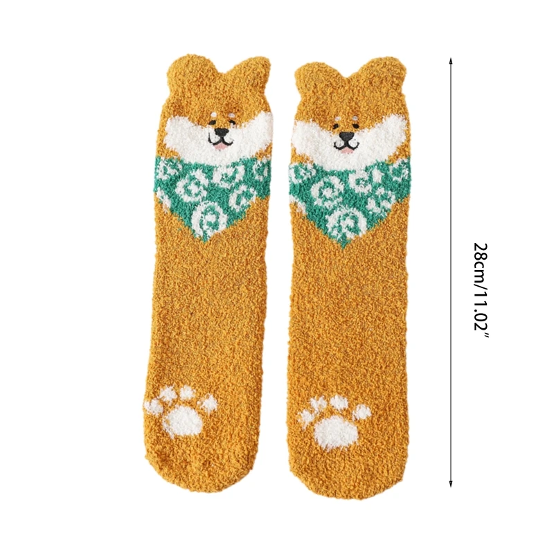 

Women Winter Microfiber Fuzzy Slipper Home Socks Cute 3D Ears Puppy Dog Pattern Kawaii Thick Cozy Warm Floor Sleeping Hosiery Gi