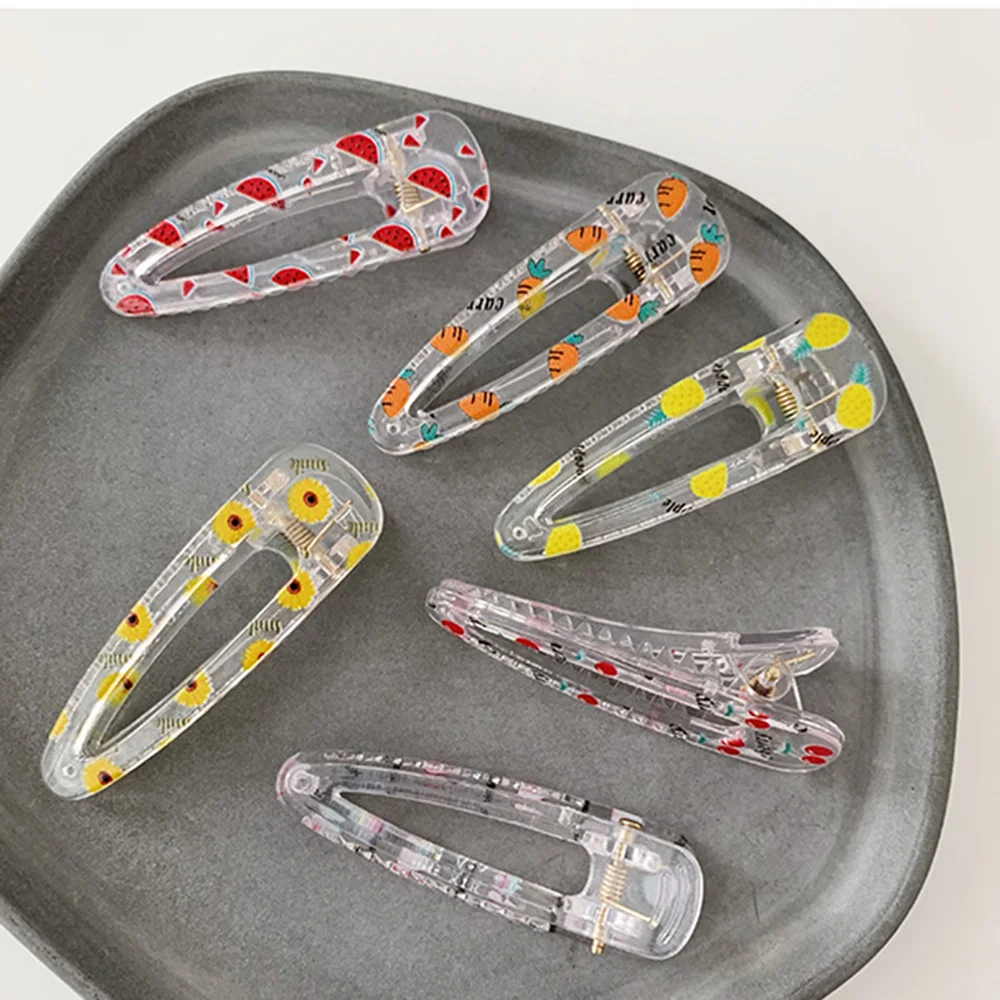 

Fruit Print Transparent Duckbill Clip Waterdrop Hair Clip Hairpins Children Girls Cute Cartoon Print Hair Clips