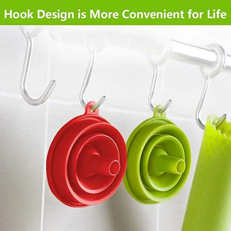 

2PCS Red+Green Collapsible Food Grade Silicone Folding Funnel Hangable High Temperature Resistant Kitchen Tools Silicone Funnel