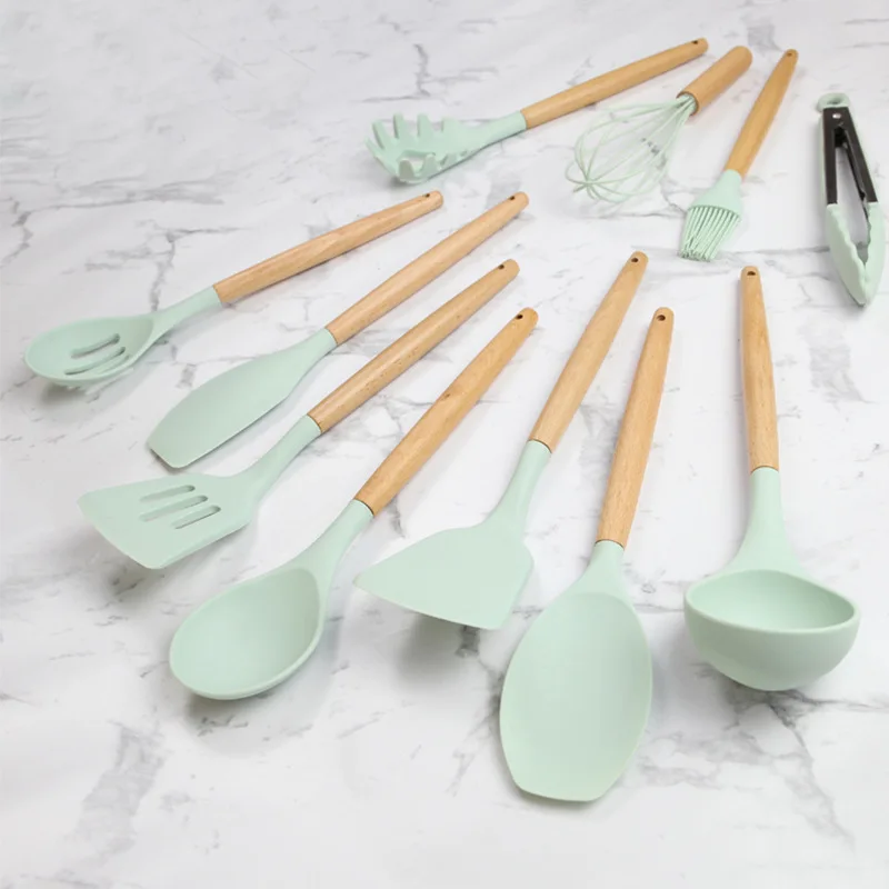2020 набор силиконовых кухонных принадлежностей с деревянной ручкой Тернер ложка
