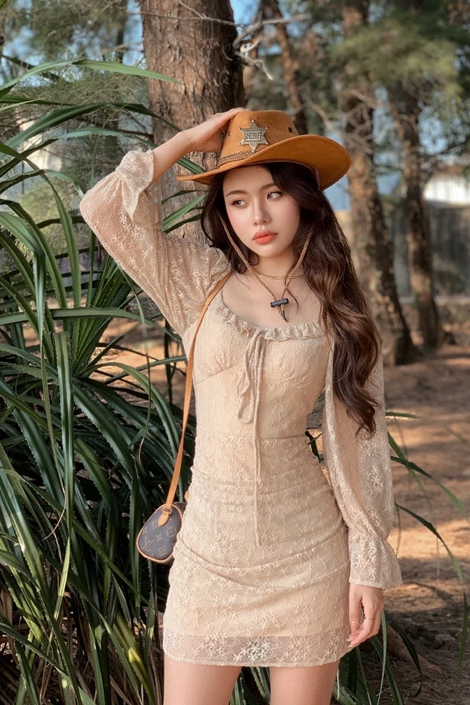

This Issue of Zui Soft Milk Coffee 2021 New Spring and Summer Skin Friendly Lace Dress