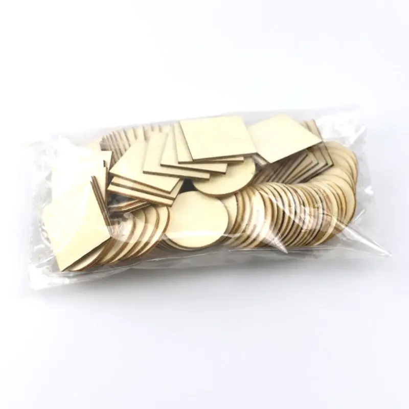 

100pcs Blank Round Square Natural Wooden Slices Discs DIY Crafts Wedding Party