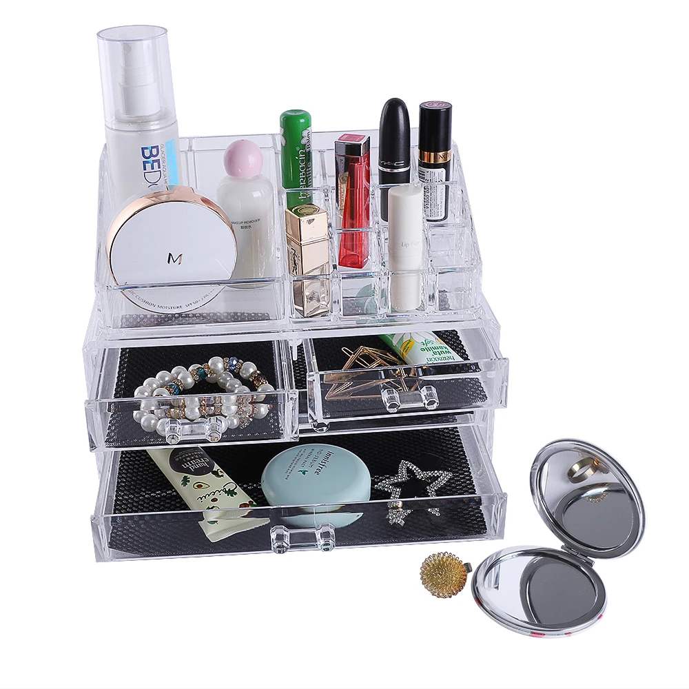 

Multi-check & 4 Drawers Integrated Acrylic Makeup Case Cosmetics Organizer Transparent