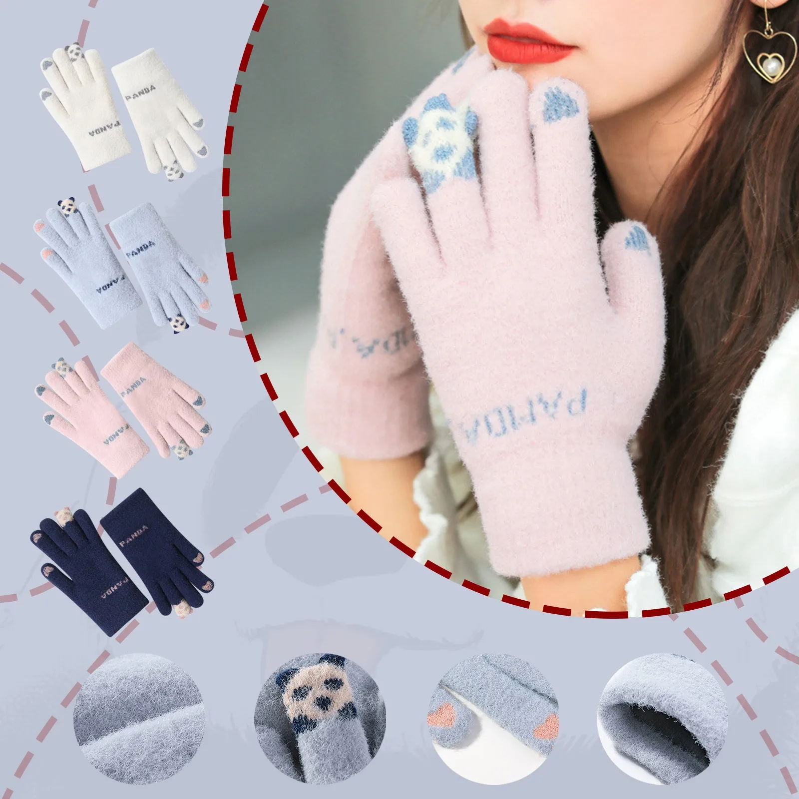 

Fashion Winter Outdoor Plus Velvet Thick Knitted Touched Screen Goves Cold-proof Plush Gloves Cute Cartoon Printing Mittens New