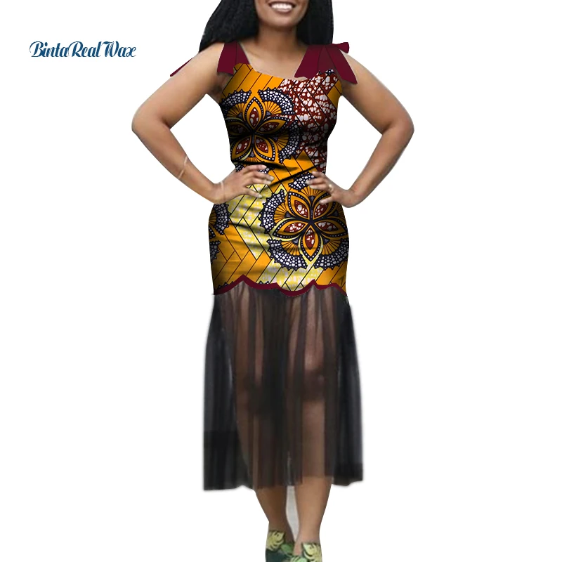 

Dashiki African Dresses for Women Bazin Riche African Clothes Ankara Print Sleeveless Dresses African Clothing Customize WY6566