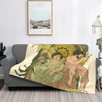 fotc mucha with a bg blanket bedspread bed plaid bed cover anime plaid fleece blanket luxury beach towel