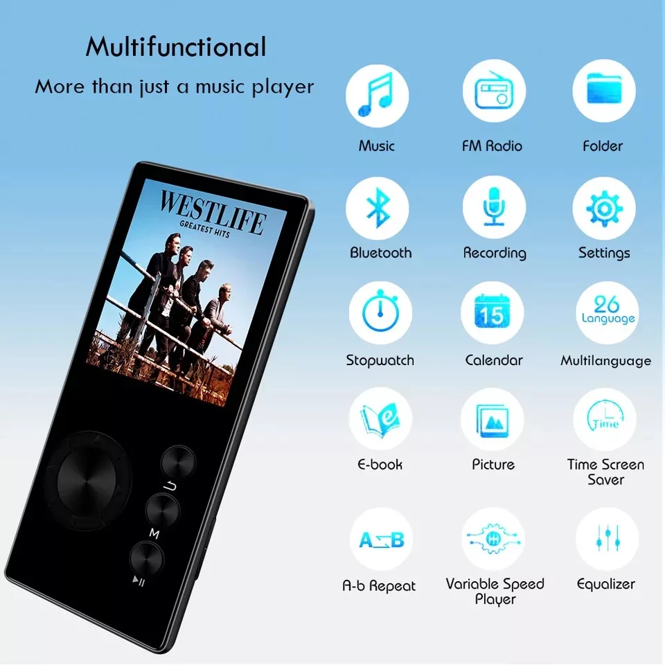 MP3-плеер со встроенным ультра-тонкий динамик Bluetooth 8 Гб 16 HiFi сплав портативный мини