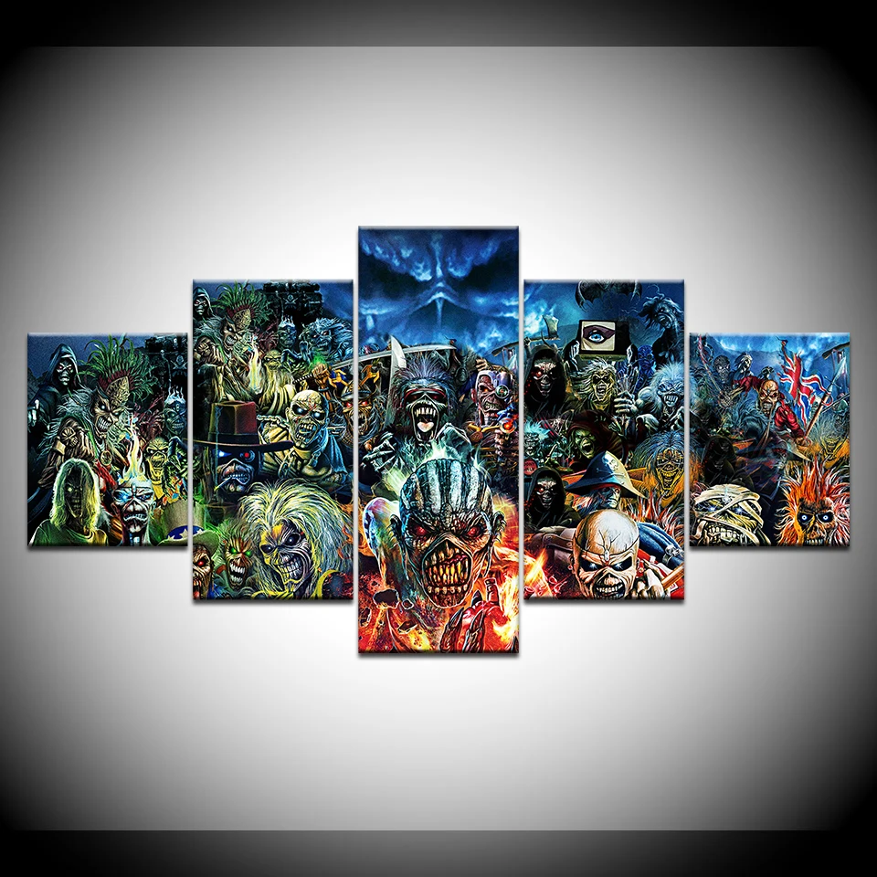 Абстрактный 5 Панель Ужас Череп Дьявол плакат с зомби Современная Абстрактная