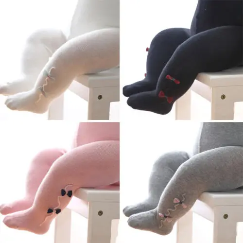 

Cute Baby Girls Bowknot Cotton Warm Tights Kids Stockings Autumn Winter White Black Grey Pink Girl Solid Stockings