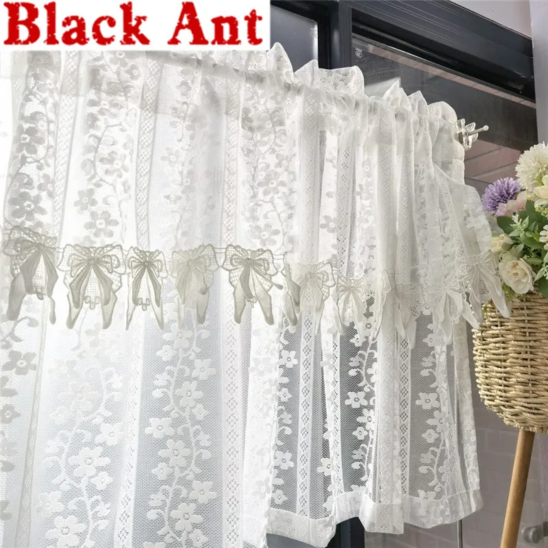 

Window Drapes Korean Lace Short Curtains For Living Room Half Sheer Curtains Embroidery Bow Kitchen Cafe Small Blinds DL-ZH053A
