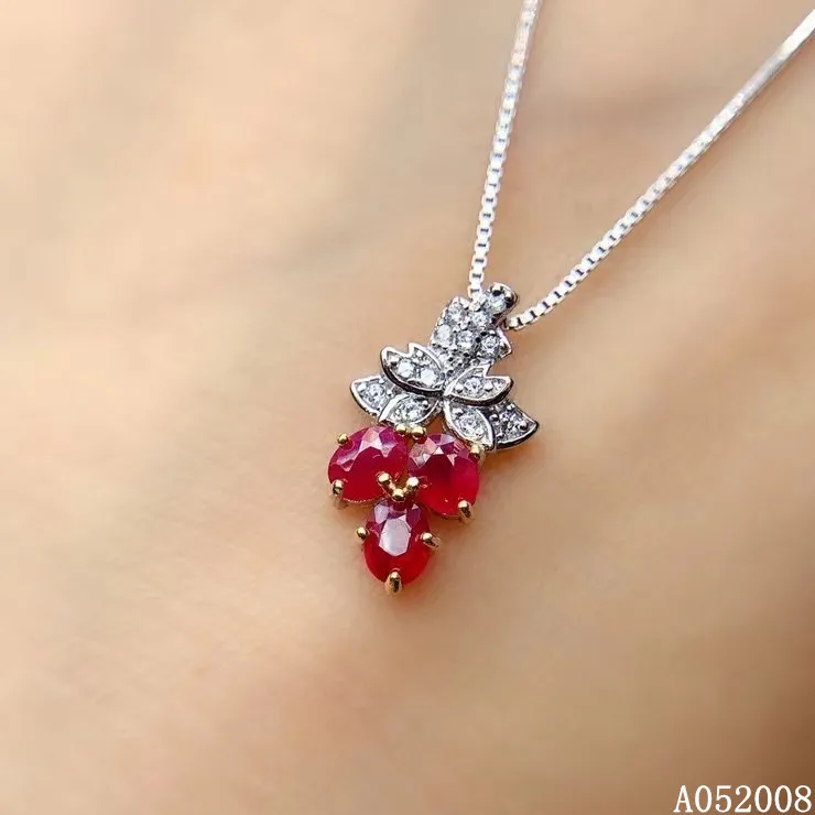 KJJEAXCMY fine jewelry 925 Silver inlaid Natural ruby Gemstone vintage necklace classic ladies pendant Girl Party Birthday Gift