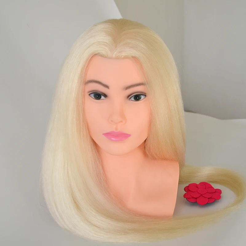 100% Human Hair Blonde Color High Grade Training Mannequin Head With Shoulder For Making Hairstyle Realistic Female Doll Head