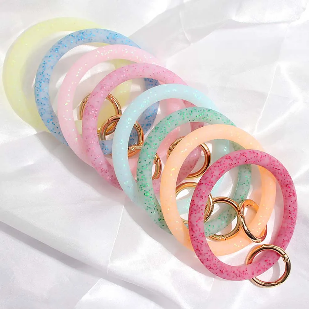 Модный Блестящий силиконовый брелок с блестками для женщин круглый браслет