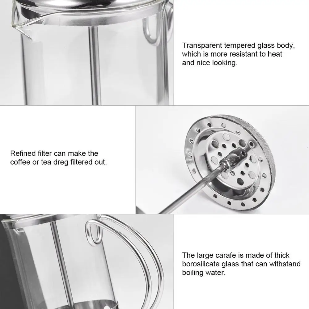 Кофеварка 1 л большой стеклянный кофейник из нержавеющей стали пресс для