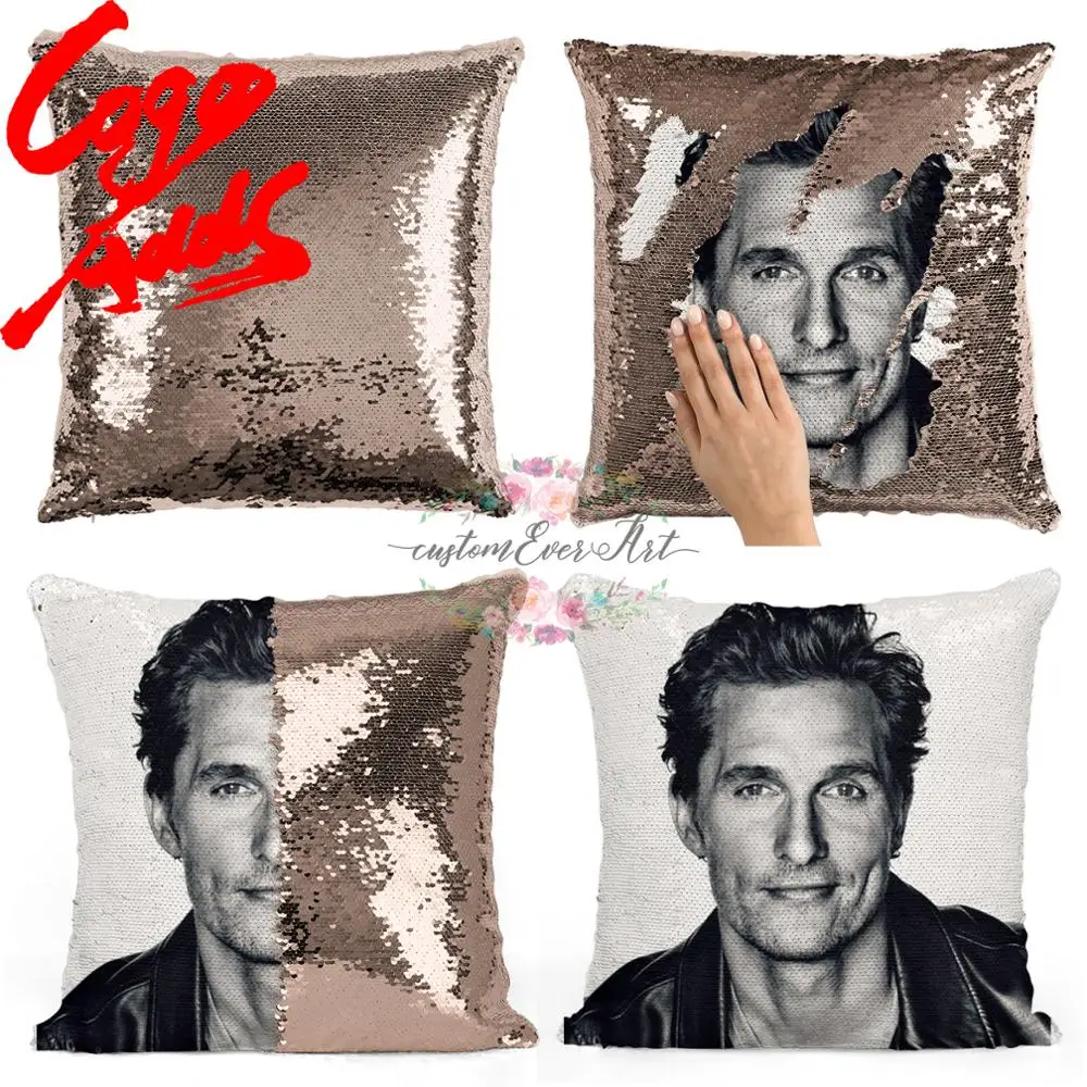 Подушка с блестками Matt McConaughey | Наволочка Двухцветная подушка Подарок для нее