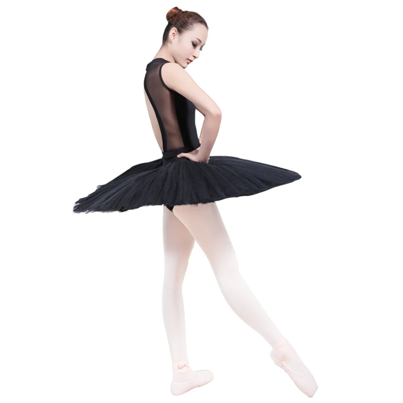 Sleeveless Leotards Gymnastics Ballet Leotard Mesh Splice Backless Dance Leotards Solid Black Bodysuit