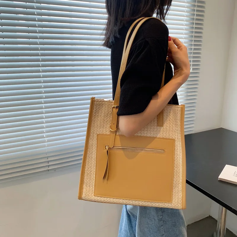 

Fashion Large Capacity Handbags For Women 2021New Female Weave Shoulder Bags High quality Straw Shopping bag Bolsas Feminina