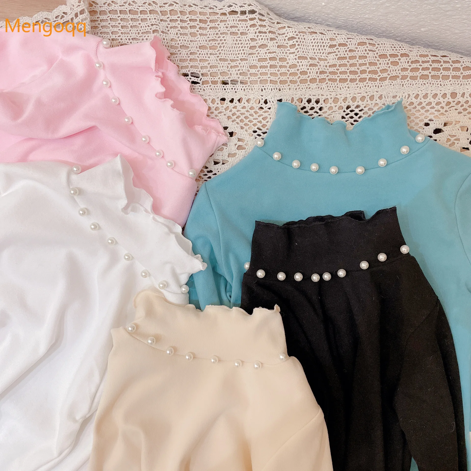 

Toddler Kids Baby Girls Autumn Winter Clothing New Children T-shirt Fashion All-match Solid Pearl Warm Top Shirts 1-6Y