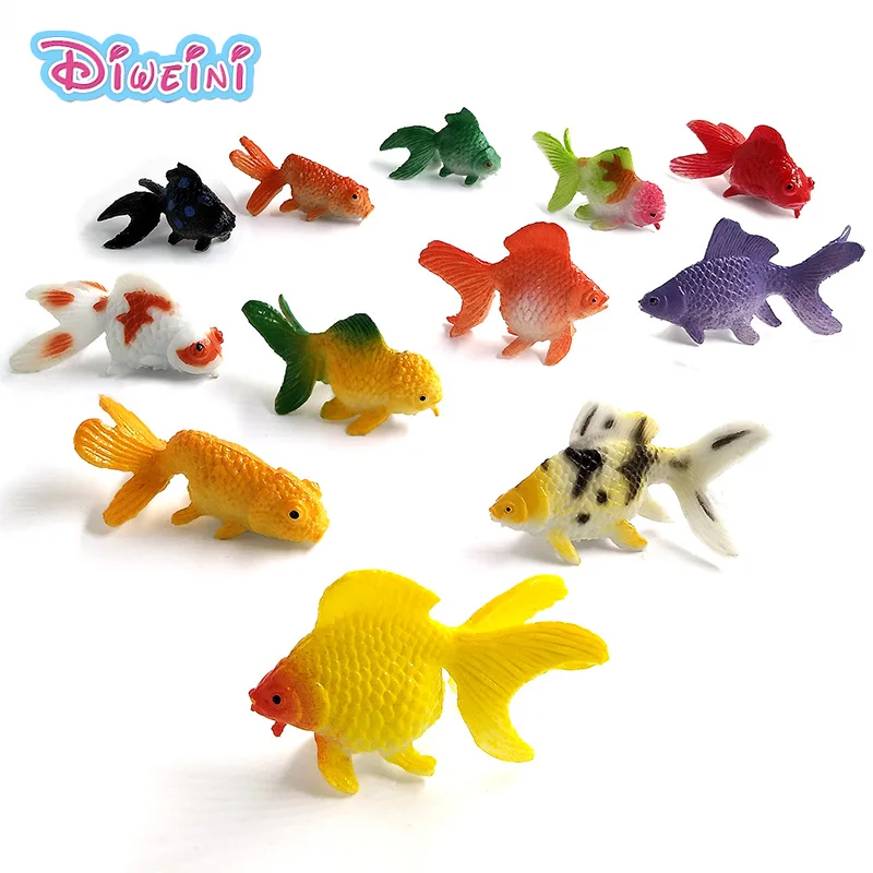 12Pcs Small Kawaii Ocean Fish Goldfish Animal Model Action Figure Diy Birthday Cake Decoration Set Toys Figurine Gift For Kids