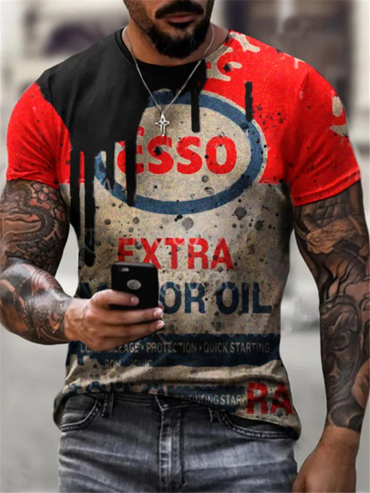 

Men's summer casual round neck short sleeve fashion high street personality printing loose high street men's T-shirt top