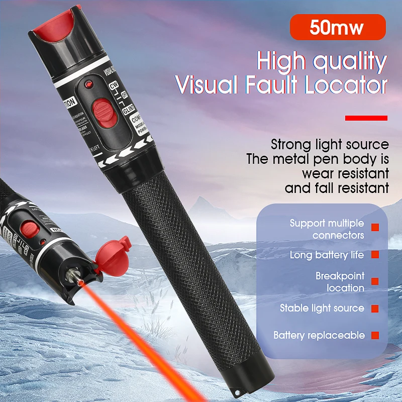 COMPTYCO 50MW FTTH Fiber Optic Tester Pen Type Red Laser optical fiberLight Visual Fault Locator Optical Cable Tester 5-50MW