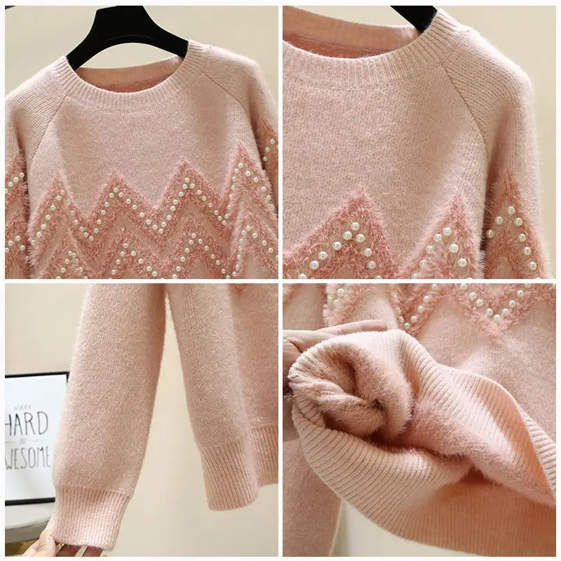 

Sweater women's thickened loose lazy style beaded tops autumn and winter 2020 new pullover tops