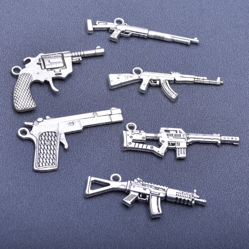 

6Pcs/Lot Vintage Machine Gun Charms Pistol GunTool Pendant Crafting Men Unisex Gift Jewelry Making DIY Bracelet Necklaces