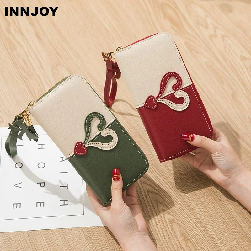 

Casual Women Long Wallet PU Leather Lady Zipper Phone Pocket Credit Card Holder Female Heart Purse Coin Money Bag Clutch