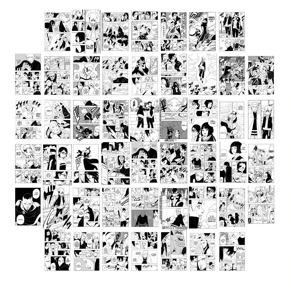 

50Pcs Black and White Pop Anime Naruto Blogger Japanese Anime Character Wall Collage Kits for Anime Postcard Prop Home Decor