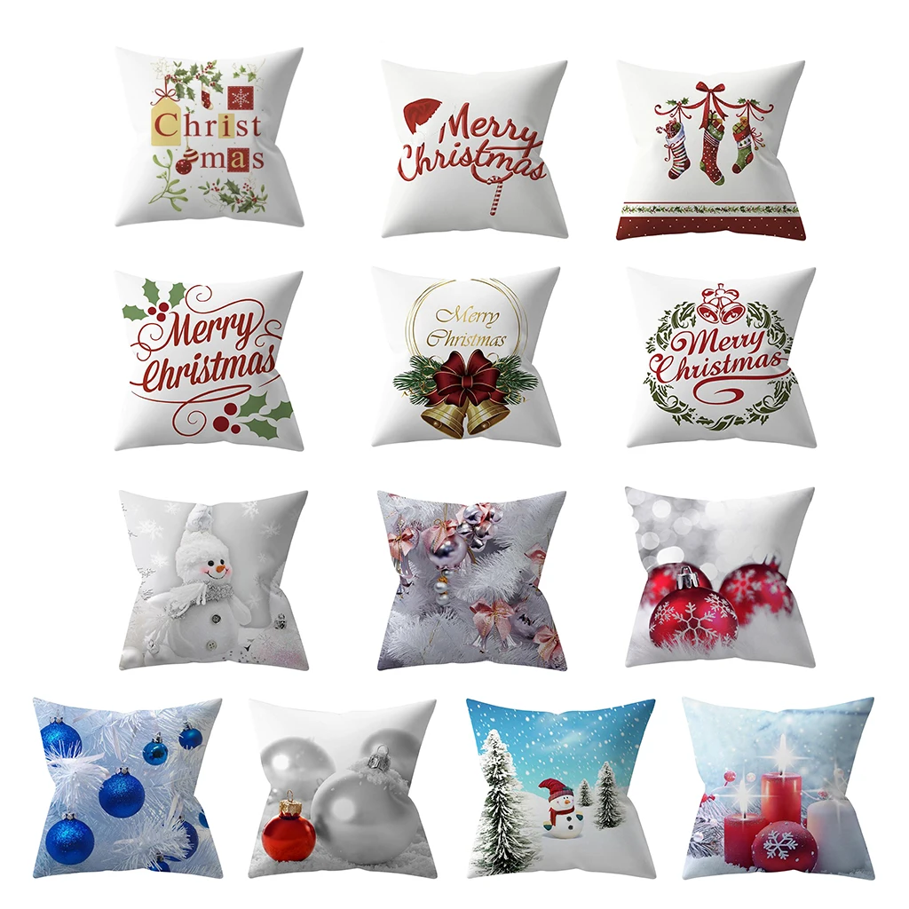 

18x18cm Christmas Pillow Covers Xmas Series Cushion Cover Square Pillowcase for Home Merry Christmas Ornament Navidad Xmas Gifts