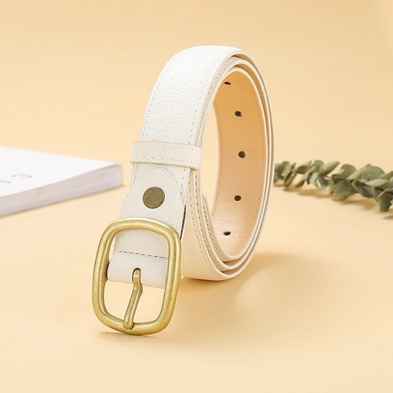 white ELIsfashion ремень из натуральной свиной кожи роскошный ремень для платья и джинсов модные ремни для женщин Классическая матовая Золотая Пряжка 9 цветов - Цвет: white