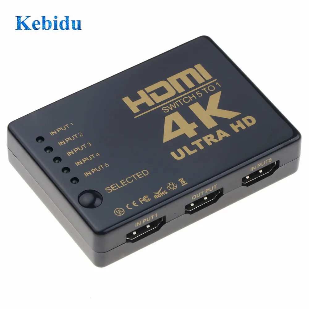 Переключатель KEBIDU 4K * 2K 5x1 разветвитель коробка Ultra HD 1080P HDMI совместимый для HDTV Xbox PS3