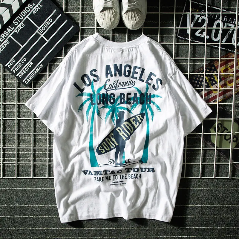 

2021 Summer New Short-sleeved T-shirt Men's Hip-hop Loose Men's Printed Student Bottoming Shirt