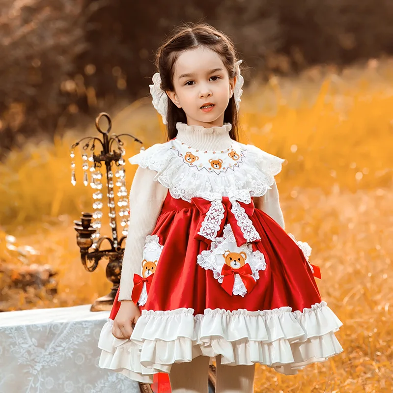

Детское платье принцессы в стиле "Лолита", красное испанское платье для маленьких девочек на Рождество и новый год, детское испанское платье