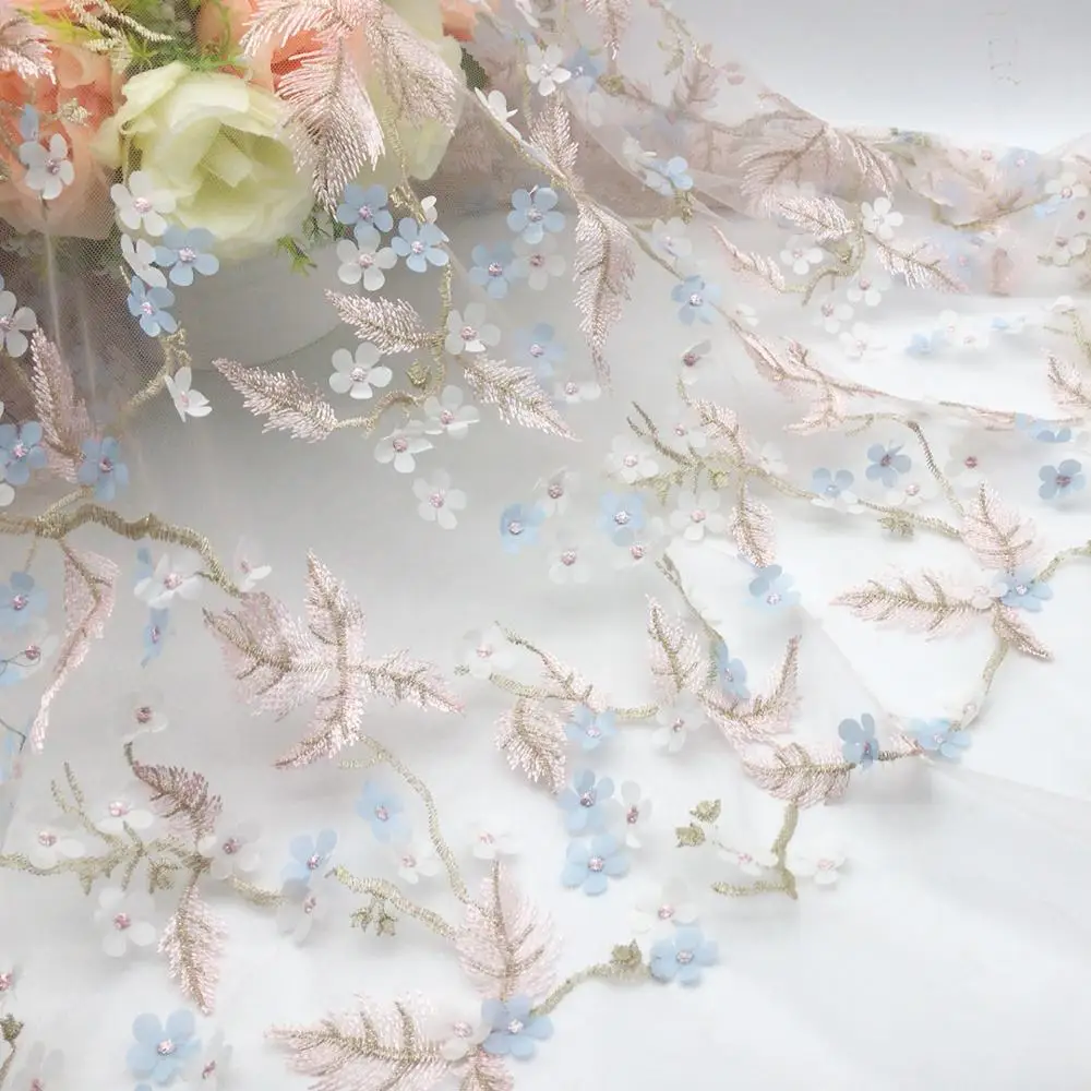 Полиэфирная двухцветная лазерная вышивка перьев 3D Цветочная кружевная ткань