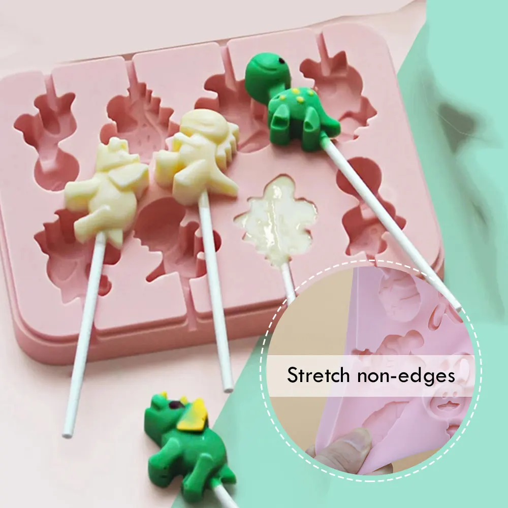 

Silicone Lollipop Molds 8 Holes Dinosaur Shapes DIY Chocolate Candy Fondant Cake Mold Cake Decorating Tools Baking Mould Utensil