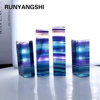 runyangshi 1pc natural rainbow stripe fluorite crystal crafts raw stone polishing cube trinket home decoration